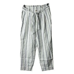 Madewell Paperbag Pants Linen Blend Striped High Waist Casual Trousers‎ Size 6
